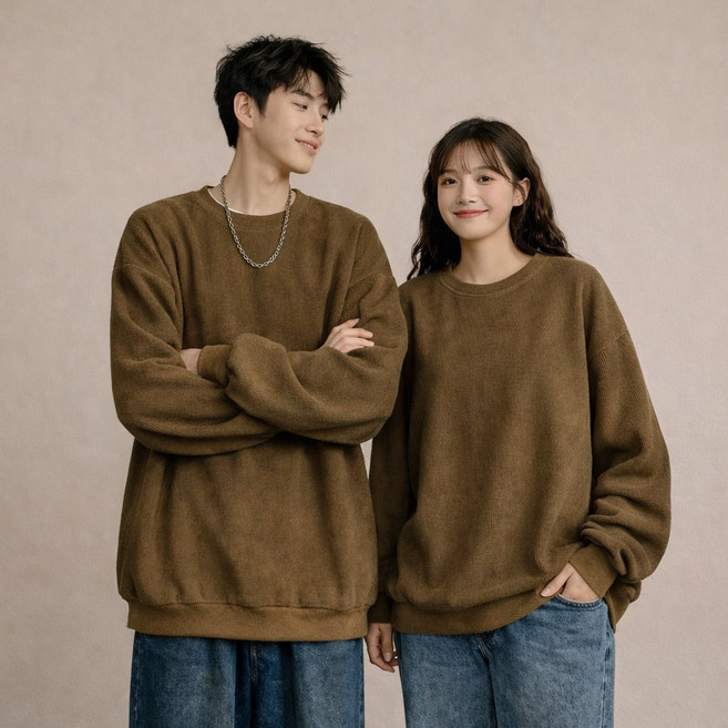 언헤브 남녀공용 골지 루즈 맨투맨