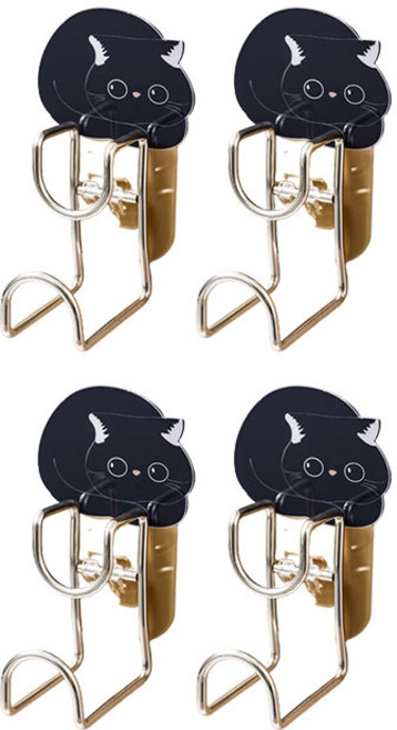 아리코 부착식 냥이 후크 걸이, 검정냥, 4개