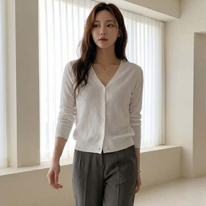 Vanessa Bean 女款涼感材質波浪紋針織外套 v01565ss