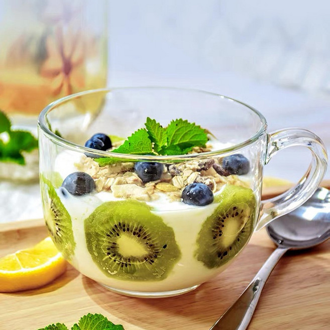 블루하트 시리얼 디저트 손잡이 유리컵 470ml, 투명, 1개