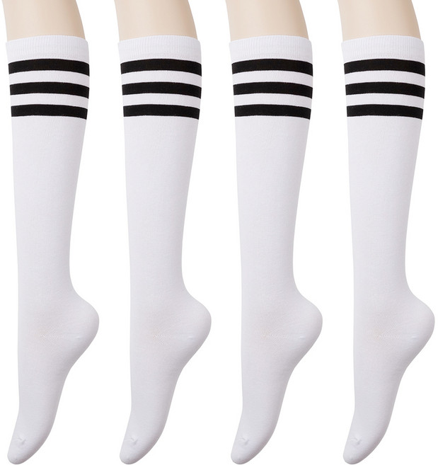 두발로 여성용 삼선 니삭스 반장 양말 4p