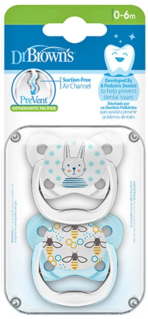 닥터브라운 유아용 쪽쪽이 프리밴트 버터플라이 노리개젖꼭지 2종 세트, 1단계(0~6개월), 토끼, 꿀벌, 1세트 - 쿠팡