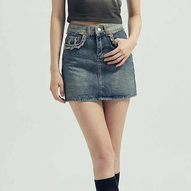 메이첼 랑데 데미지 믹스 포켓 데님 스커트 12475