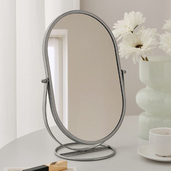 맙소샵 슬림 타원형 인테리어 탁상거울 HR2596, 실버