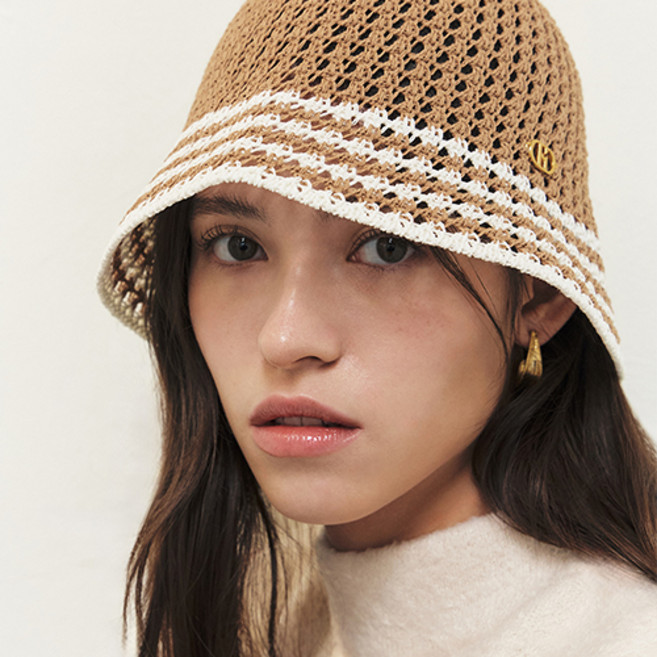 헤지스 스트라이프 면혼방 벙거지모자