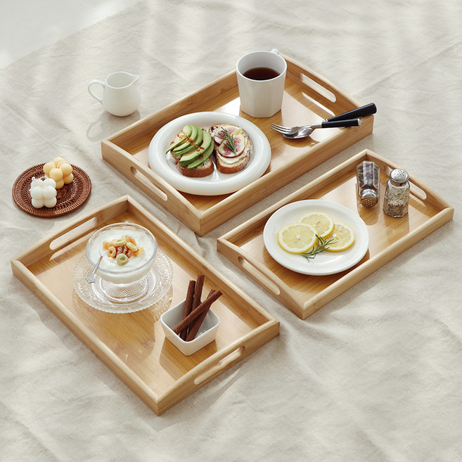 네이쳐리빙 내츄럴 뱀부 대나무 트레이 3종 세트, 1세트