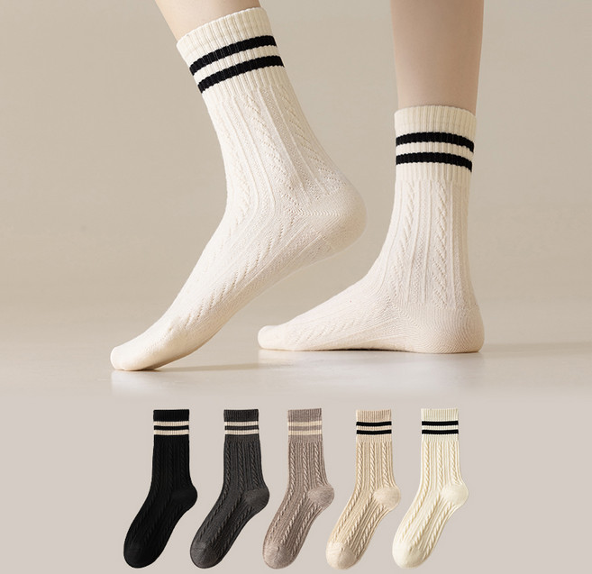 주니데이 여성용 두줄 꽈배기 양말 5족 세트