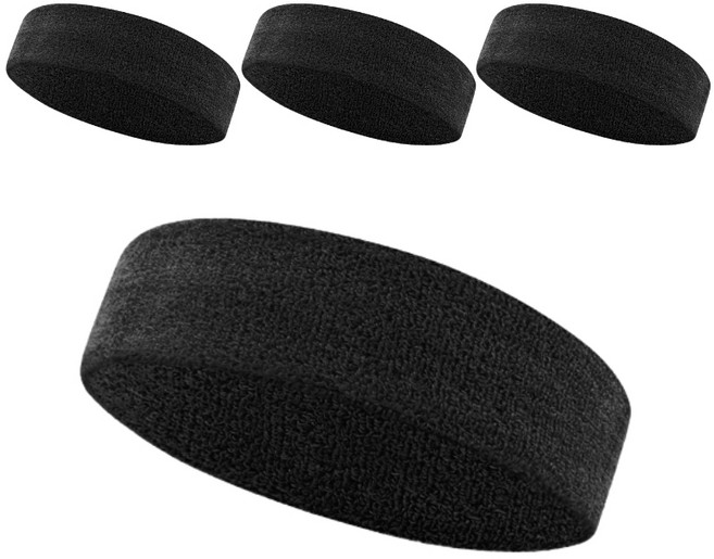 에이빅 스포츠 땀흡수 퍼포먼스 헤어밴드, 블랙, 4개