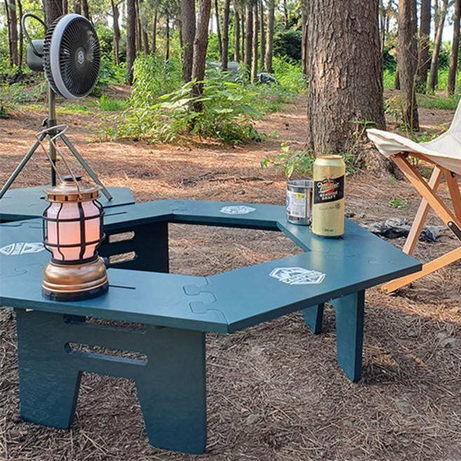 랜드크래프트 헥사곤 원목 캠핑 육각 조립식테이블, 그린