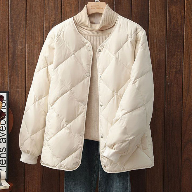 Goodif 女款寬鬆版型菱格紋絎縫無領輕量羽絨外套