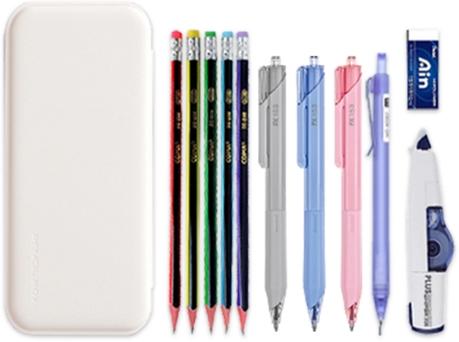 동아PMS 펜슬박스 필기구 모나미 FX153 선물세트, 화이트, 1세트