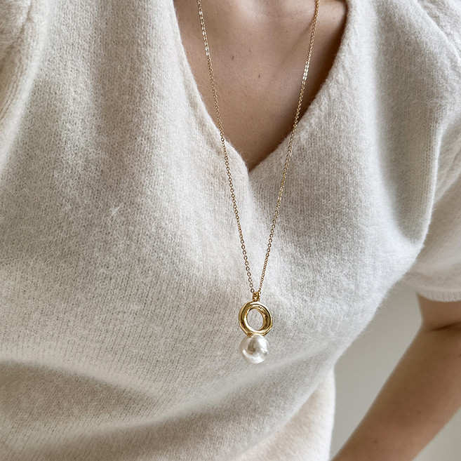 다주드 여성용 앤틱 링 진주 롱 목걸이