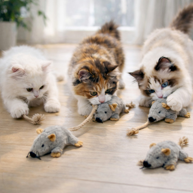 MAAH 고양이 리얼쥐 애착 인형 장난감 CB-53, 4개, 혼합색상