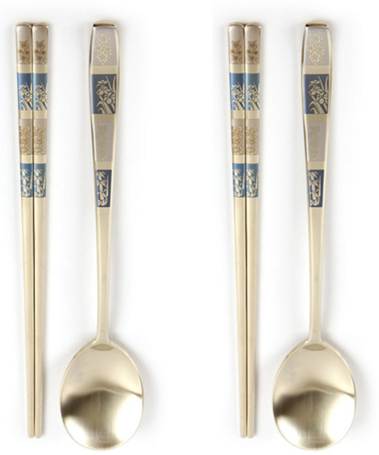 윌리브 국산 304스텐 수저세트, 사군자 티타늄, 숟가락 + 젓가락, 2세트