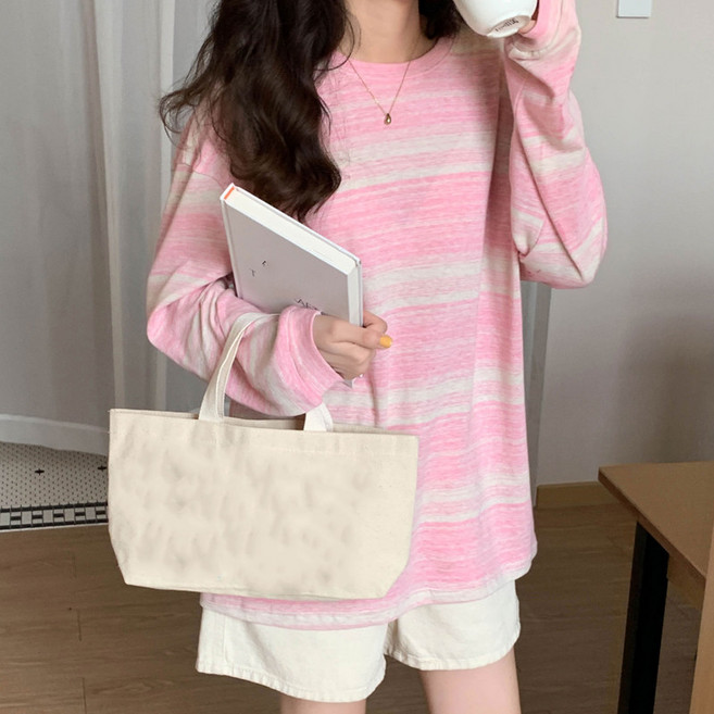 디멜디 여성용 줄무늬 오버핏 봄 긴팔 티셔츠