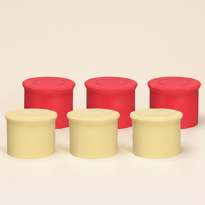 헥사 꾹꾹 실리콘뚜껑 오일병 마개 28mm 2종 x 3p + 흐름방지 푸어러 세트, 레드, 옐로우, 1세트