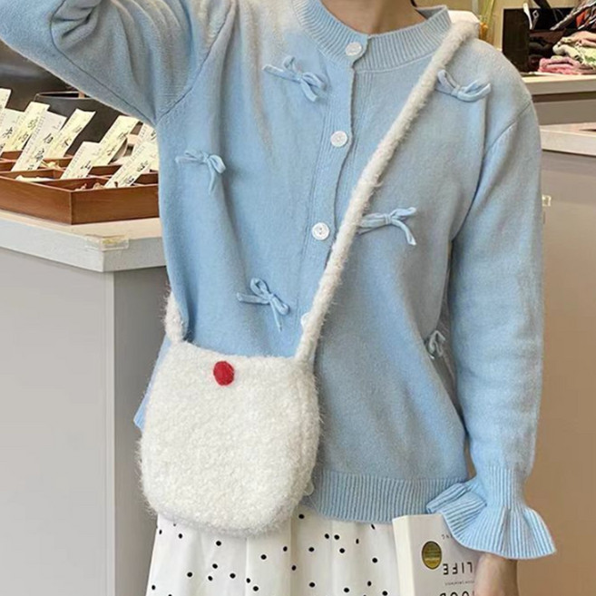 PEONIST 馬卡龍可愛迷你鈕扣斜背迷你包, 白色