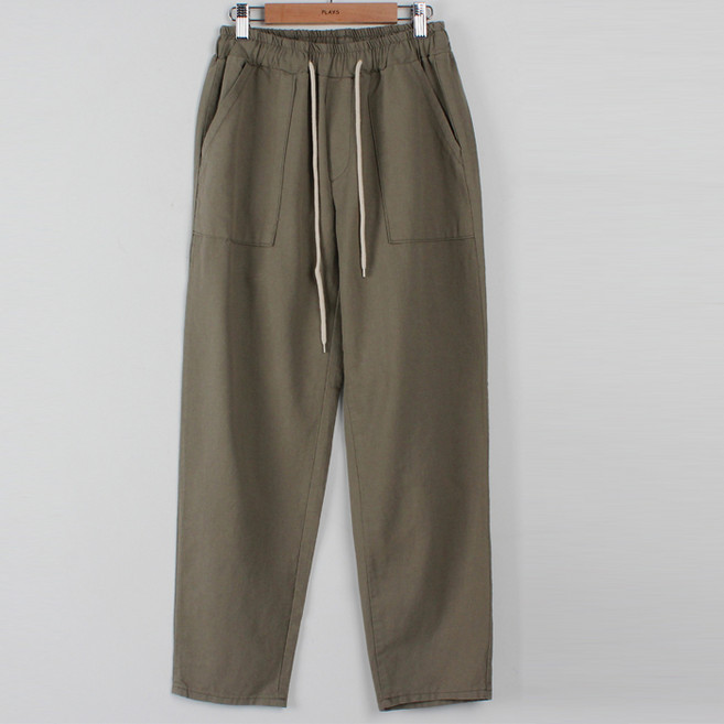플레이즈 남성용 통기성 스트링 밴딩 린넨 9부 테이퍼드 팬츠