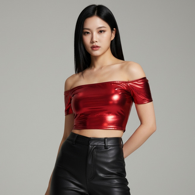 마켓피아 여성용 무대 댄스 오프숄더 크롭 탑