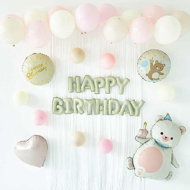 파티해 생일파티 풍선 세트 B, 11 곰돌이 핑크, 1세트