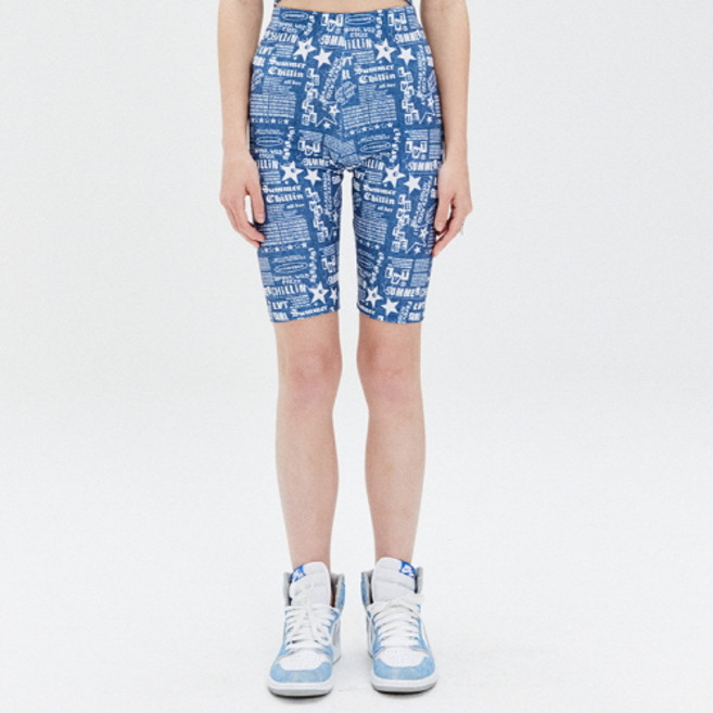 러브이즈트루 여성용 SU DENIM LETTER BIKER SHORTS