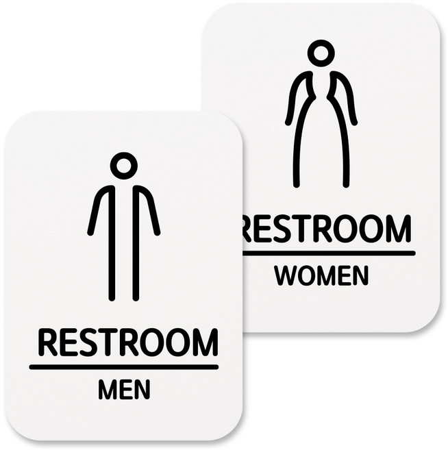 뭉키데코 부착형 화장실 안내표지판 J 화이트, 화장실 남자여자002, 2개