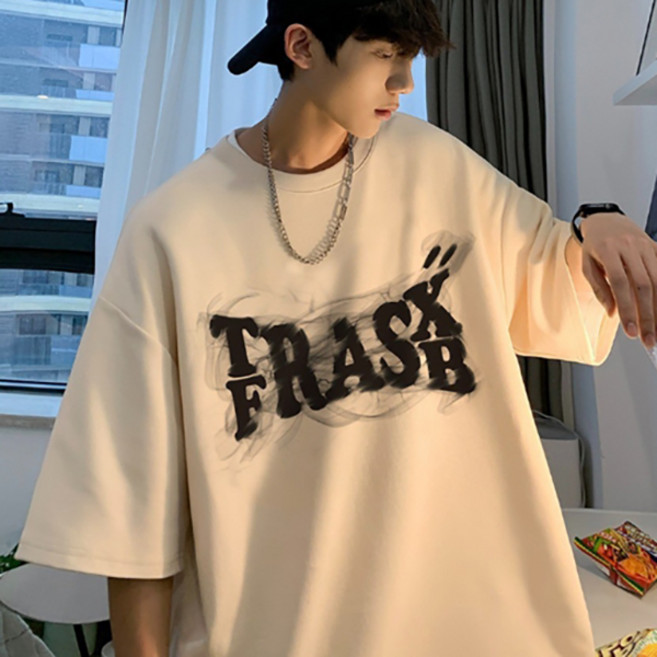 제이티엘 남성용 텍스트 루즈핏 박시 반팔 티셔츠