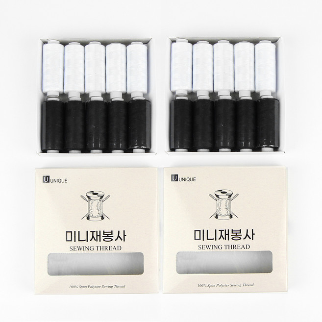 유니크 미니 재봉사 바느질실 2종 x 10p 세트, 화이트, 블랙, 1개
