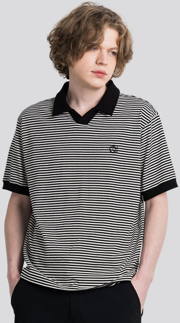 커스텀어스 남성용 카라배색 스트라이프 반팔 카리티셔츠 CXS25MKKT605