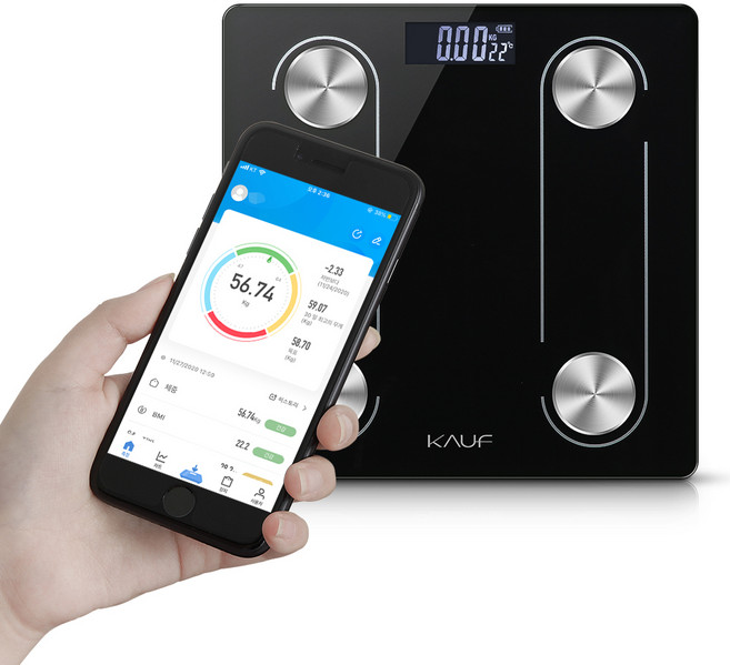 카프 스마트폰 연동 스마트체중계, 블랙, KF-SIBS100