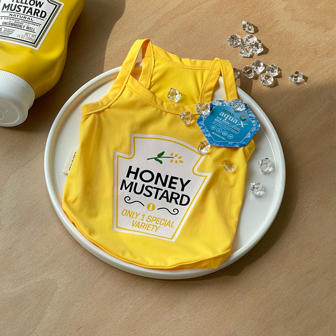 그루밍댕이 강아지 소스 아이스 쿨 냉감 나시 티셔츠, 머스타드, 1개