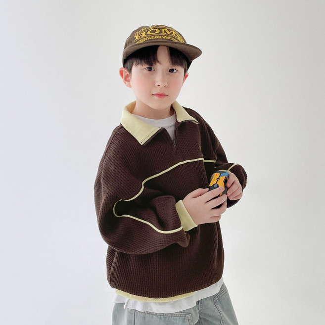 베리클로젯 남아동 크로플 반짚업 키즈 유아 주니어 아노락 긴팔 맨투맨