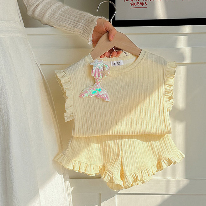 유블리 아동용 보라킨 팽글 프릴 상하복 나시 반바지