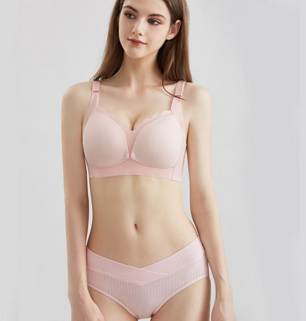 더블유비비 노라인 레이스 플라워무늬 볼륨업 버튼 수면 브라 팬티 세트 WBI972