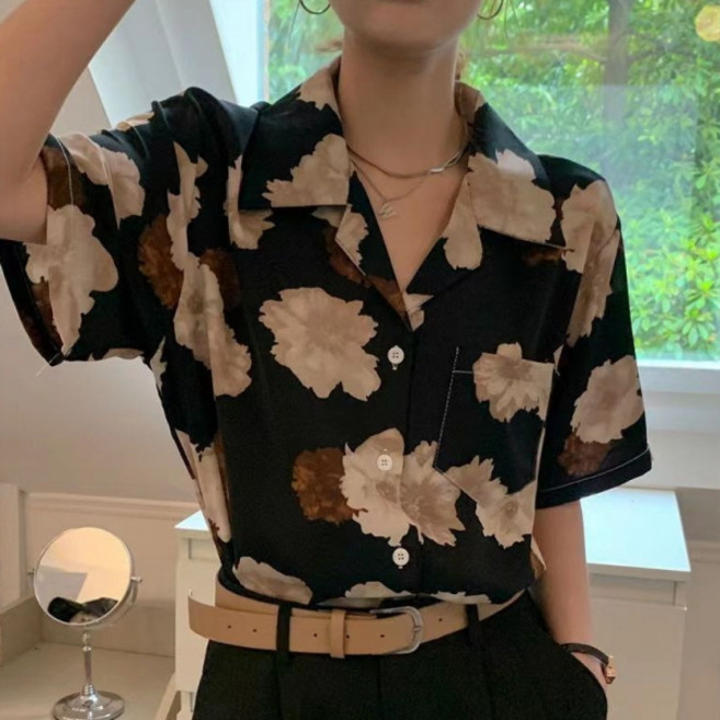 PEONIST 女款復古圖案夏季襯衫