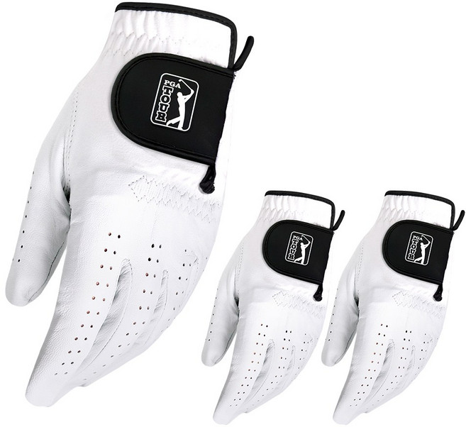 PGA투어 남성용 양피 맥스 블랙에디션 골프장갑 왼손용, 화이트, 3개