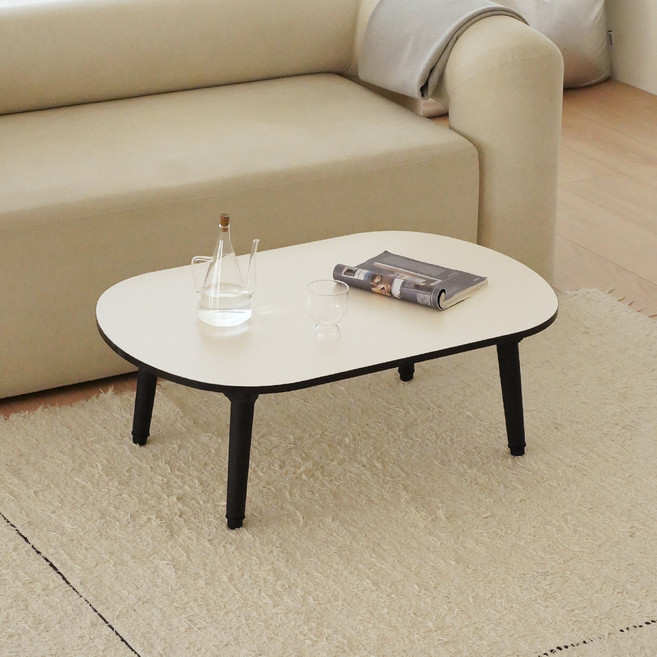 레몬트리 LPM 엣지라인 타원형 6단 높이조절 접이식테이블, 블랙 베이지