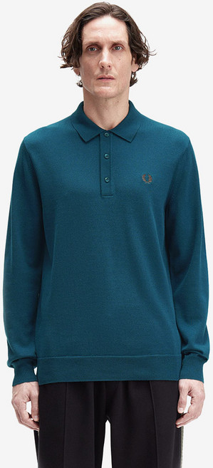 FRED PERRY 男士長袖經典針織衫 K4535, 深油綠色