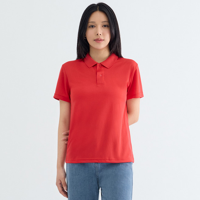 엘쏘 여성용 가벼운 쿨메쉬 드라이 카라 루즈핏 냉감 통기성 반팔 티셔츠