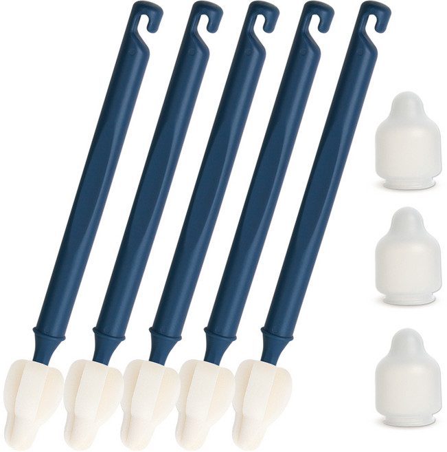 하이비 젖병 젖꼭지 세척솔 몽글이 롱 미니솔 5p + 먼지보호캡 3p, 1세트, 클래식네이비