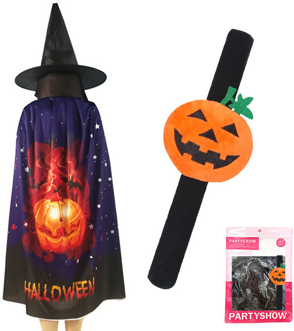 파티쇼 할로윈 망토 + 마녀 모자 + 팔찌 세트, 호박프린트(망토), 팔찌(B타입), 1세트
