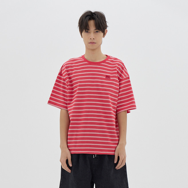 어반에이지 남녀공용 스트라이프 오버핏 면 반팔 티셔츠