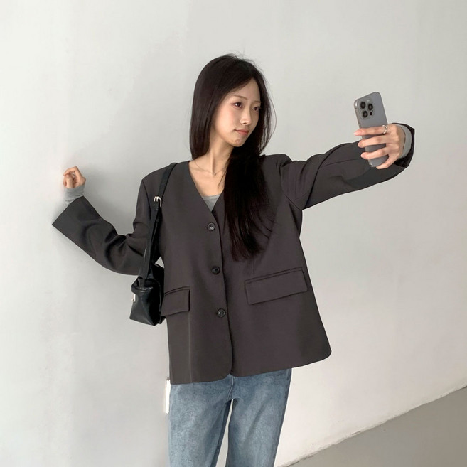 Planday 女款寬鬆版Rie無領簡約Oversize夾克