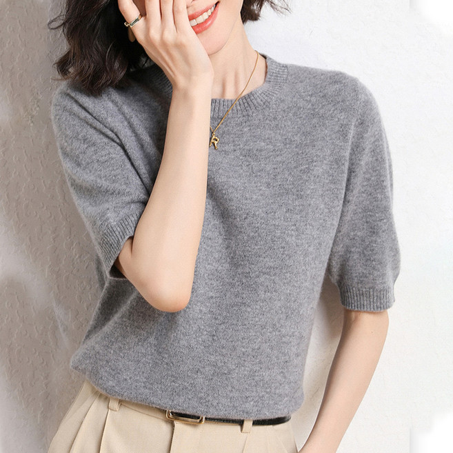 Rich Eunni NEW女款夏季日常圓領柔軟優質布料短袖針織衫