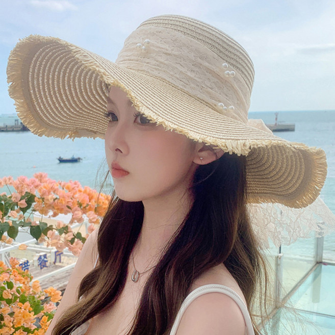 선빛 여행 바다 물놀이 리아 빅리본 밀짚모자