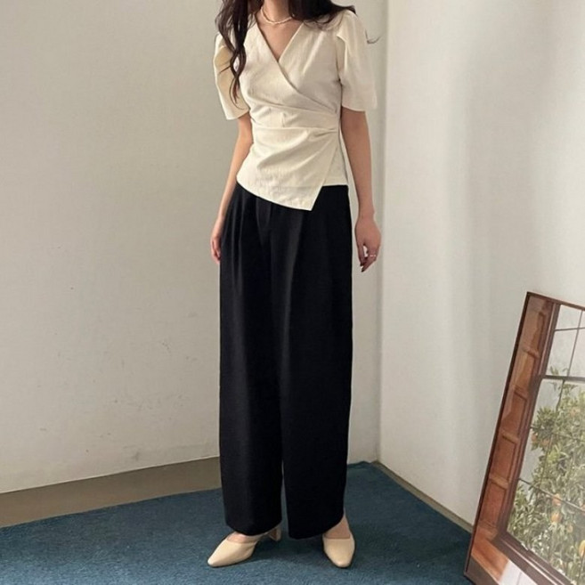 I'M MONG 女款莫亞琳V領交叉不對稱短袖罩衫