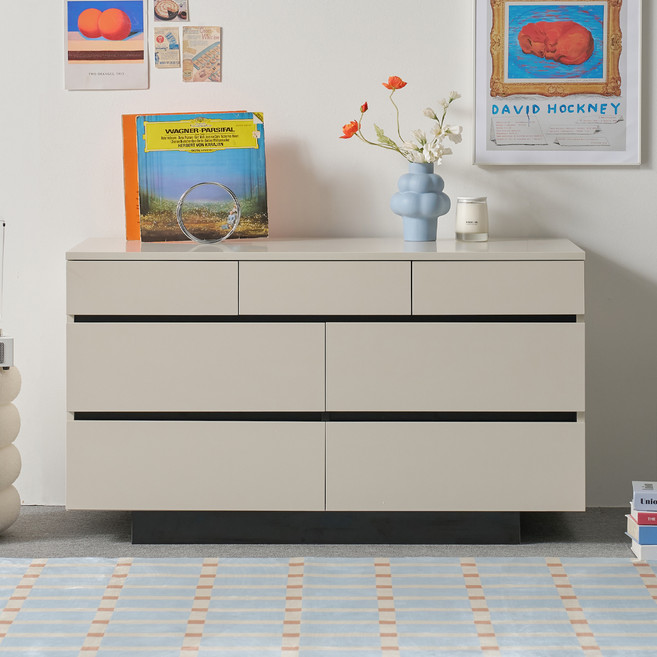 도모디자인 카르테 와이드 3단 서랍장 1200 방문설치, 매트 아이보리, 7개