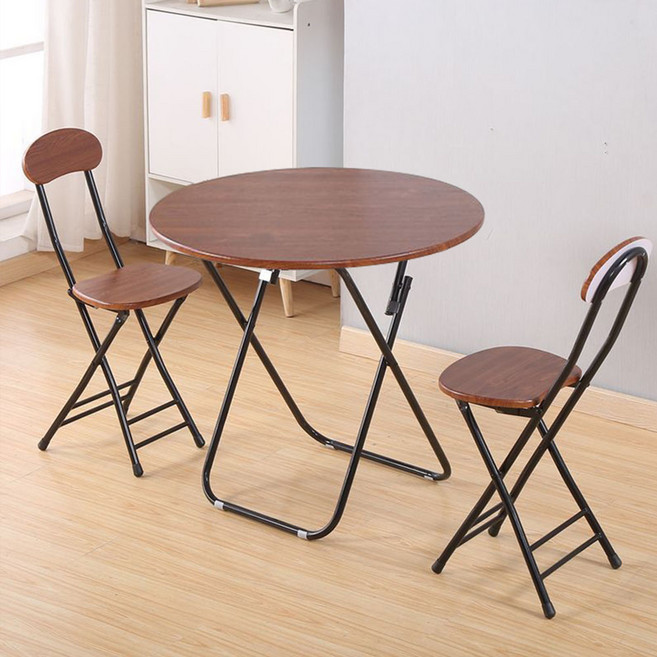 가구느낌 철제 폴딩 접이식 원형 나인 테이블, 월넛블랙, 4인용
