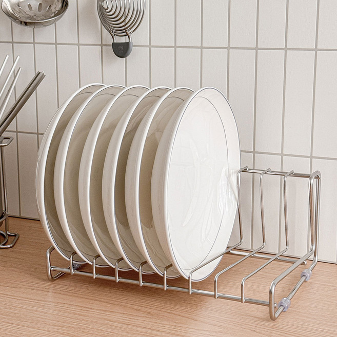 바른리빙 스텐304 그릇 접시정리대 2호, 실버, 1개