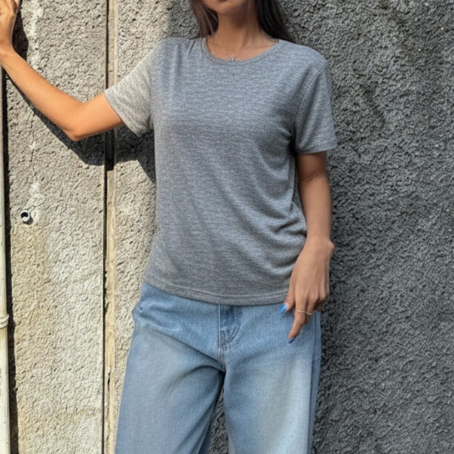 라라온 라운드넥 반팔 레이온 스판 무지티 26TSP4015